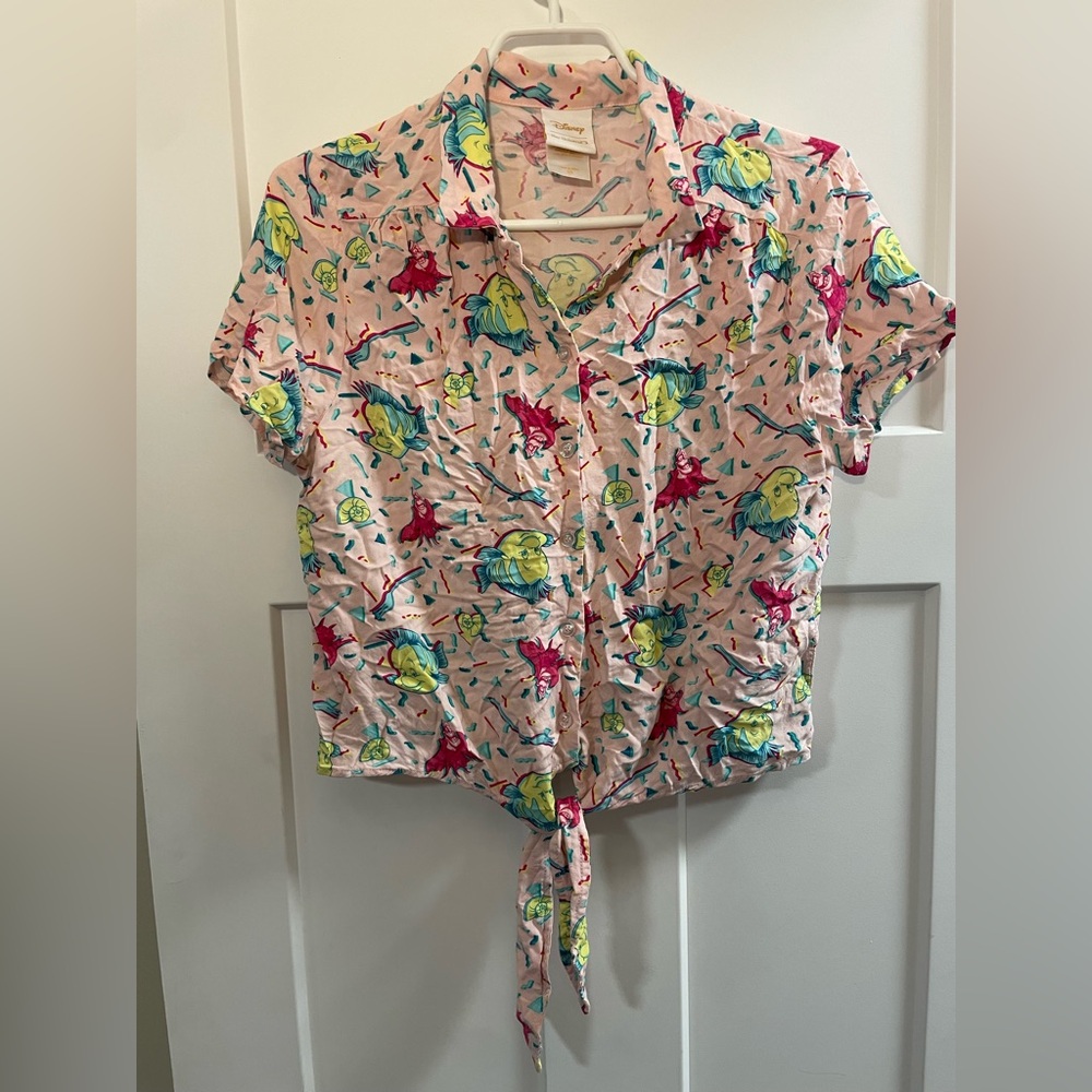 Disney Little Mermaid 80s Print Button Down Crop